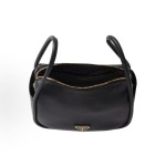 PRADA Enamel metal triangular logo zipper closed handbag for women in black